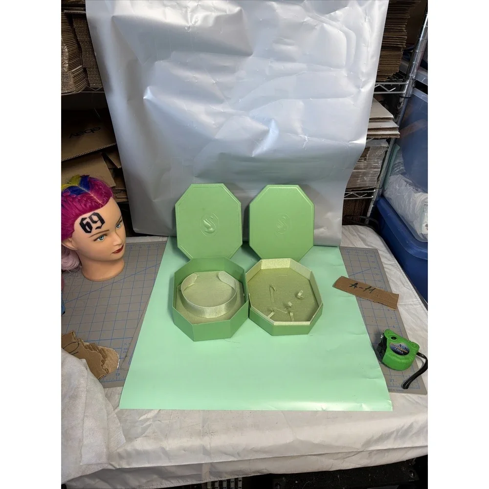 2x Swarovski Octagon Jewelry Box Green Swan Logo‎ Holder Case Storage Organizer
